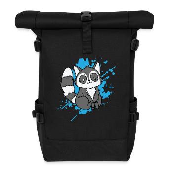 Waschbär im japanischen Kawaii Stil Tier - Rolltop Rucksack - Schwarz - Vorne