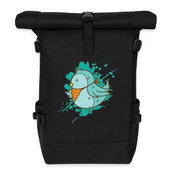 Oiseau avec bavoir dans un animal de style kawaii - Sac à dos roll top - noir - Devant