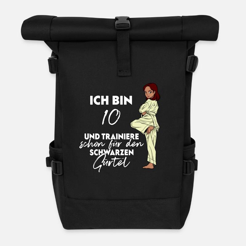 Ich bin 10 - Mädchen Karate - Rolltop Rucksack - Schwarz