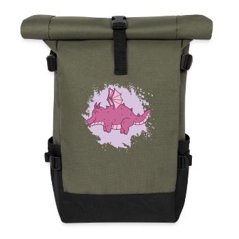 fat dragon fantasy animal cute - Roll Top Backpack - olive/black - Front