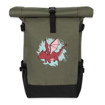Drache fliegt niedliches Fantasie Tier - Rolltop Rucksack - Olive/Schwarz - Vorne