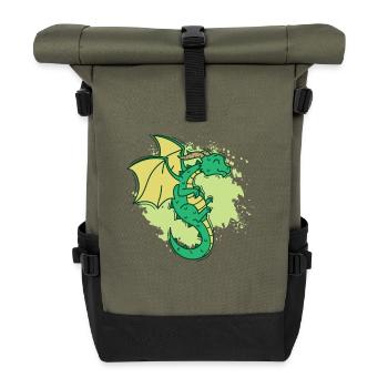 cooler Drache mit Hörner lustiges Tier - Rolltop Rucksack - Olive/Schwarz - Vorne