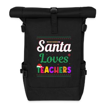 Santa Claus loves teacher Ugly Christmas - Roll Top Backpack - black - Front