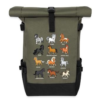 De nombreuses races de chevaux - Chevaux Kawaii de dessin animé - Sac à dos roll top - olive/noir - Devant