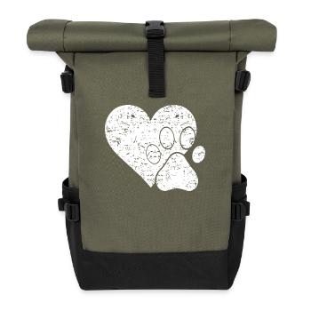 Paw heart - Roll Top Backpack - olive/black - Front