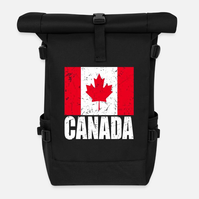 Drapeau du Canada - Sac à dos roll top - noir