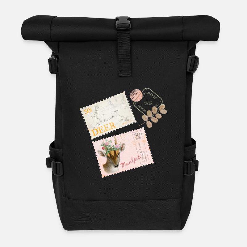 Vintage Stamps - Vintage Design - Rolltop Rucksack - Schwarz