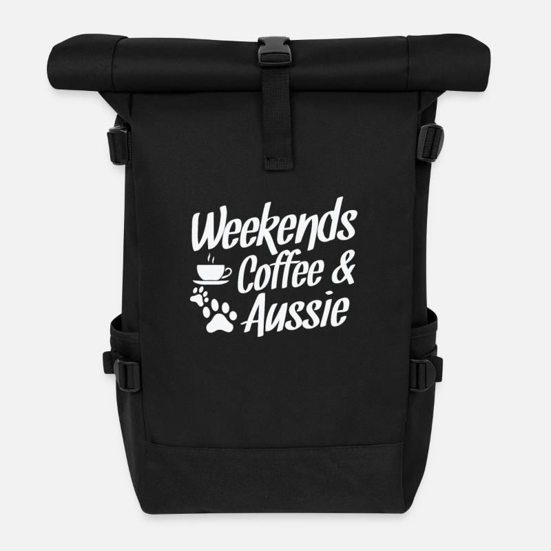Weekends Coffee and Aussie Australian Shepherd - Rolltop Rucksack - Schwarz