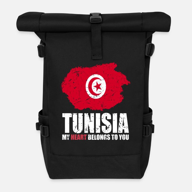 Tunisia Flag - Roll Top Backpack - black