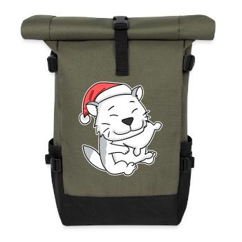 Burmilla Cat Christmas Sleep Tired - Roll Top Backpack - olive/black - Front