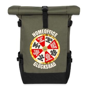 Homeoffice Glücksrad Büro Heimarbeit Home Office - Rolltop Rucksack - Olive/Schwarz - Vorne