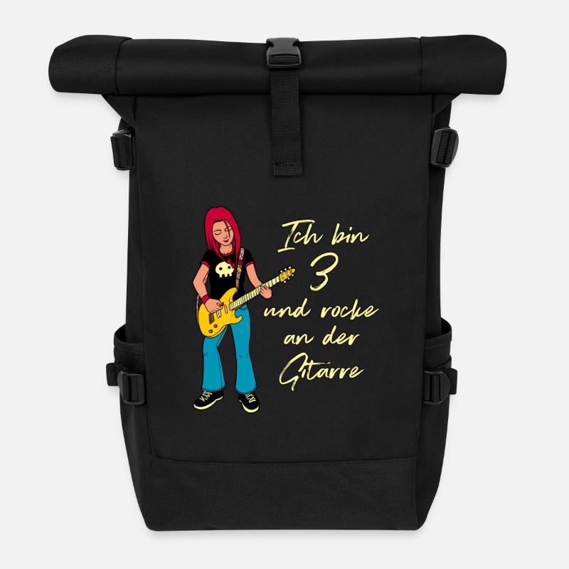 Ich bin 3 - Mädchen Gitarrist - Rolltop Rucksack - Schwarz