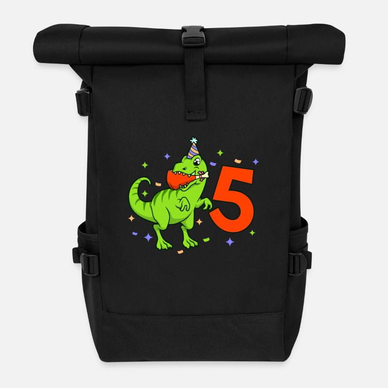 Mit TREX - Jungs Geburtstag 5 Jahre - Rolltop Rucksack - Schwarz