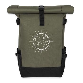 Sternzeichen Zwillinge Gemini Sternkonstellation - Rolltop Rucksack - Olive/Schwarz - Vorne