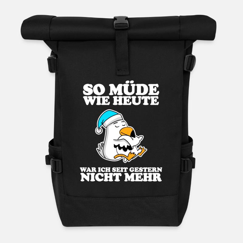 Müde Spruch lustig mit Möwe Motiv - Rolltop Rucksack - Schwarz
