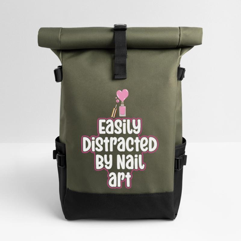 Easily distracted by Nail Art Nail Tech Roll Top Backpack