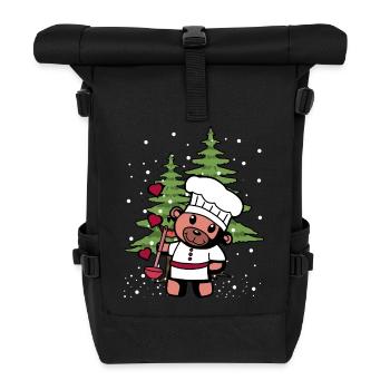 Hobbykoch Teddy Küche Weihnachtsgeschenk Koch - Rolltop Rucksack - Schwarz - Vorne
