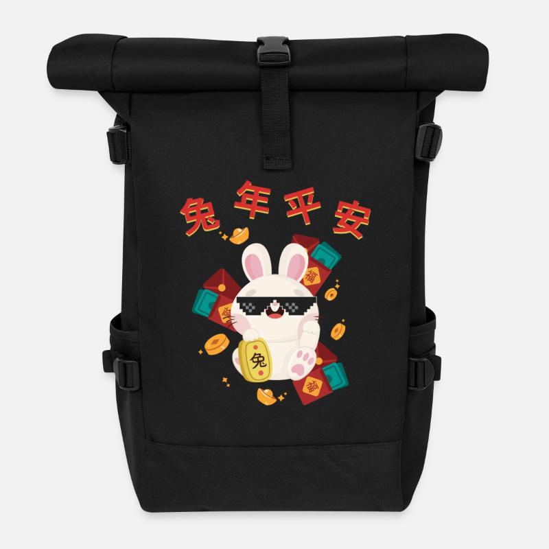 Hase Chinesisches Sternzeichen - Rolltop Rucksack - Schwarz