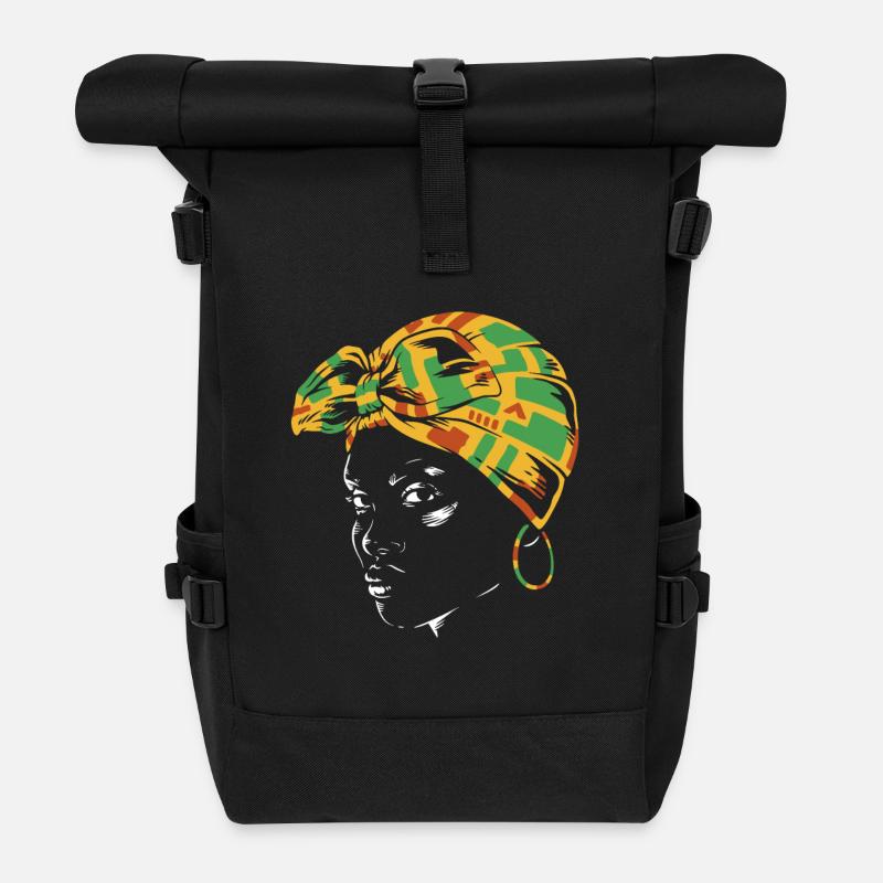 Portrait à la coiffe de Kente - Sac à dos roll top - noir