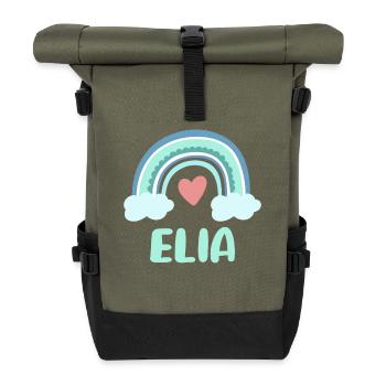 Elijah Name Rainbow Baby - Roll Top Backpack - olive/black - Front