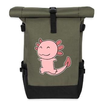 Axolotl motif - Roll Top Backpack - olive/black - Front