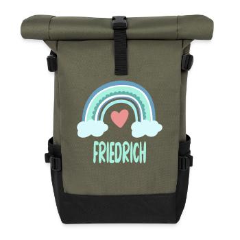 Friedrich Name Rainbow Baby - Roll Top Backpack - olive/black - Front