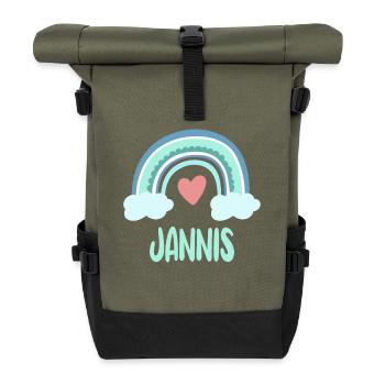 Janni's Name Rainbow Baby - Roll Top Backpack - olive/black - Front