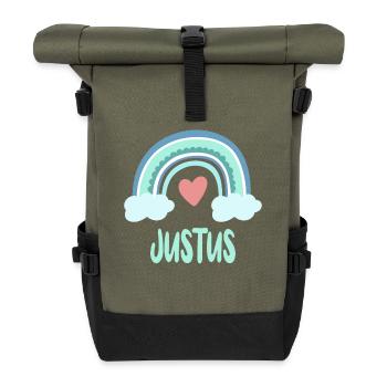 Justus Name Rainbow Baby - Roll Top Backpack - olive/black - Front