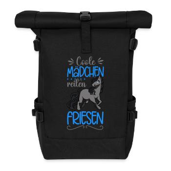 Coole Mädchen reiten Friesen - Rolltop Rucksack - Schwarz - Vorne