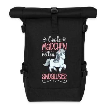Coole Mädchen reiten Andalusier - Rolltop Rucksack - Schwarz - Vorne