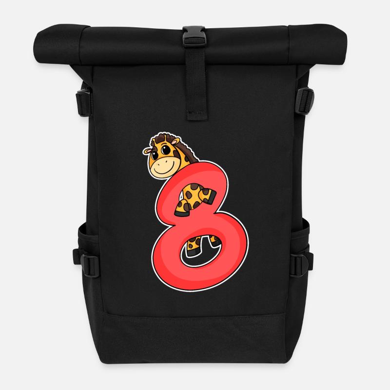 8 Jahre alt - 8. Geburtstag mit Tier Motiv - Rolltop Rucksack - Schwarz