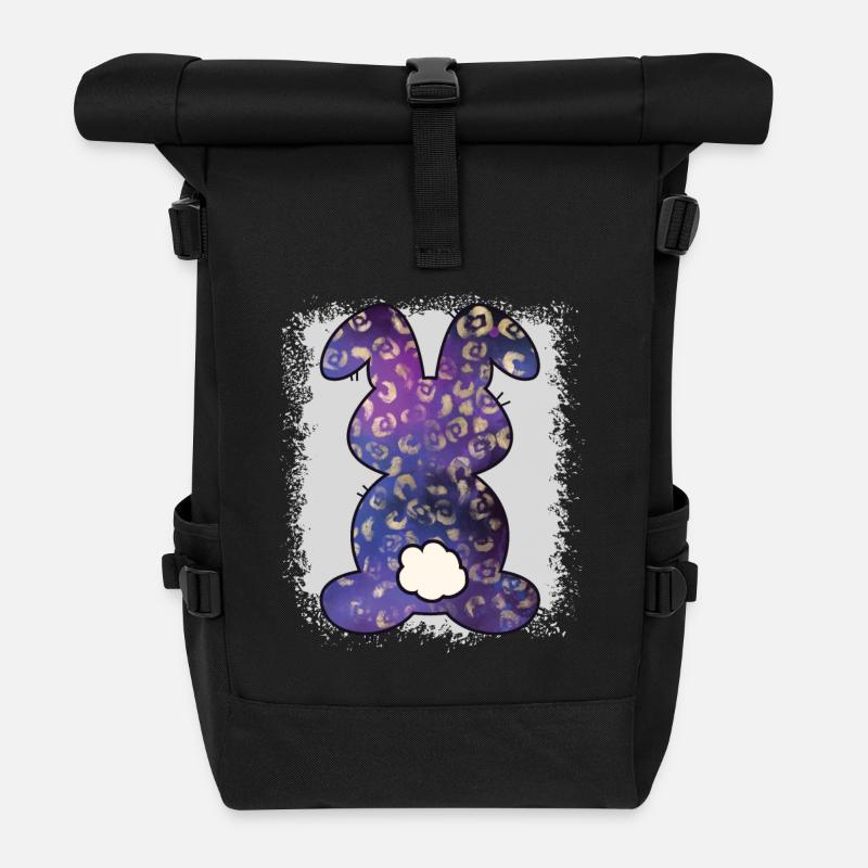 Leopardenmuster Gebleichter Hase Ostern - Rolltop Rucksack - Schwarz
