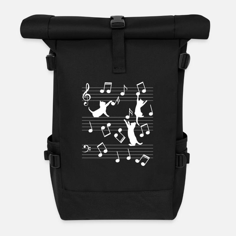 Funny cats playing with music note Cat lovers - Roll Top Backpack - black