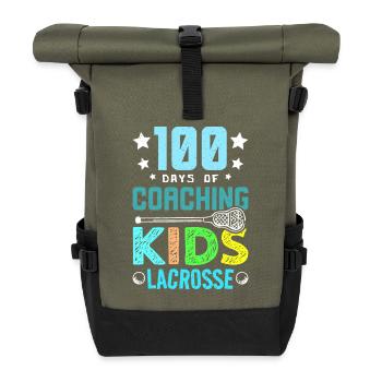 100 days of coaching kids lacrosse - Rolltop Rucksack - Olive/Schwarz - Vorne