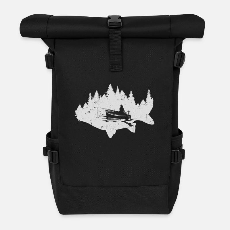 Wald Bäume Karpfen Angeln - Rolltop Rucksack - Schwarz