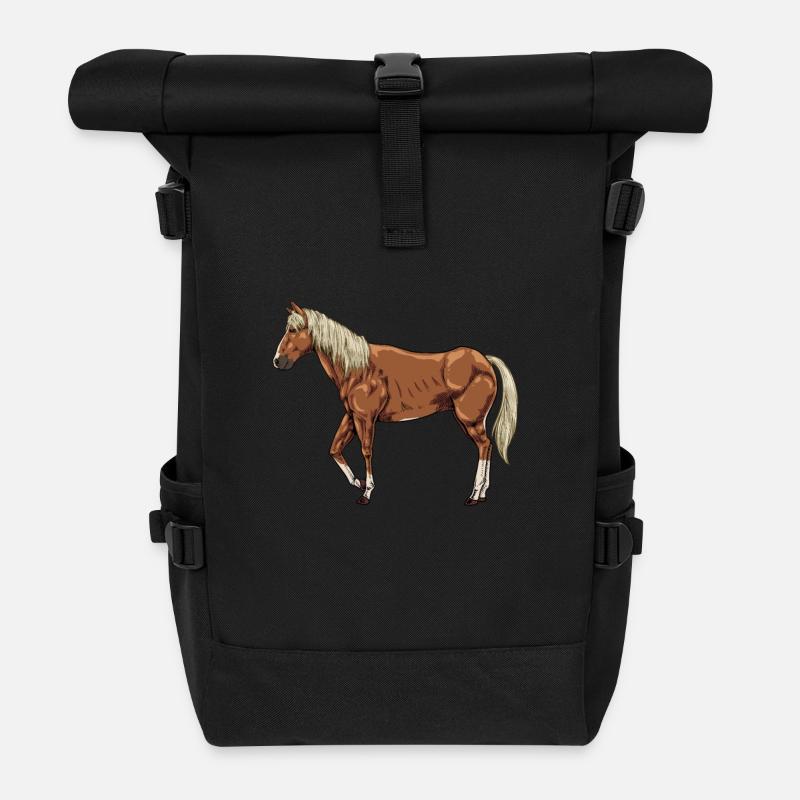 Zeichnung eines Haflinger - Rolltop Rucksack - Schwarz