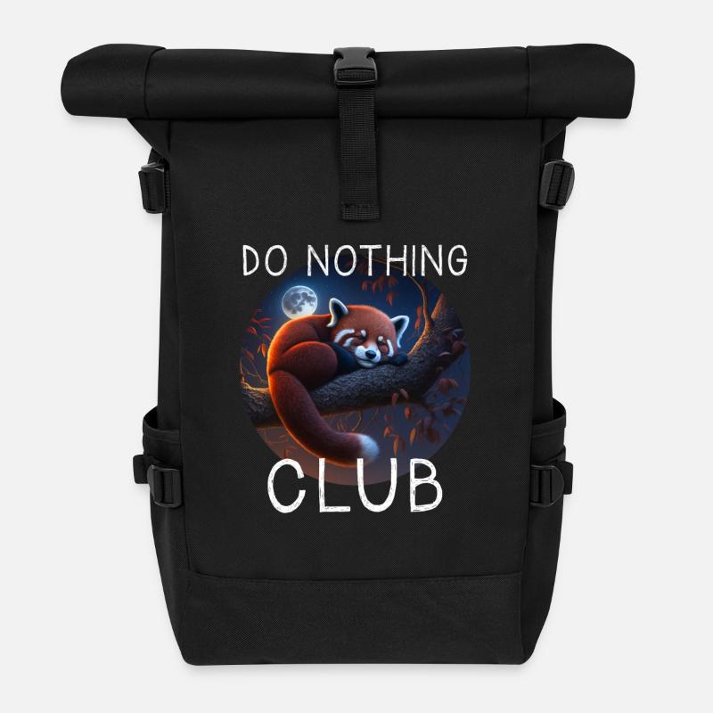 Do Nothing Club Roter Panda - Rolltop Rucksack - Schwarz