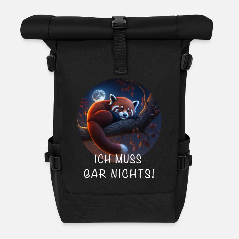 Ich Muss Gar Nichts Roter Panda - Rolltop Rucksack - Schwarz