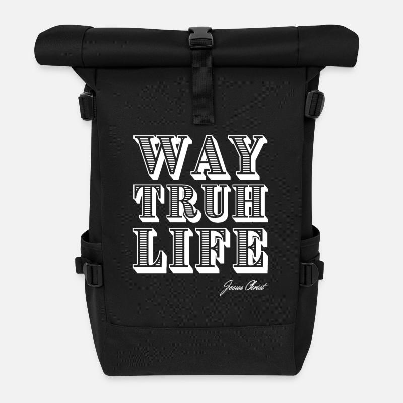 Way Truth Life Jesus Christ - Roll Top Backpack - black