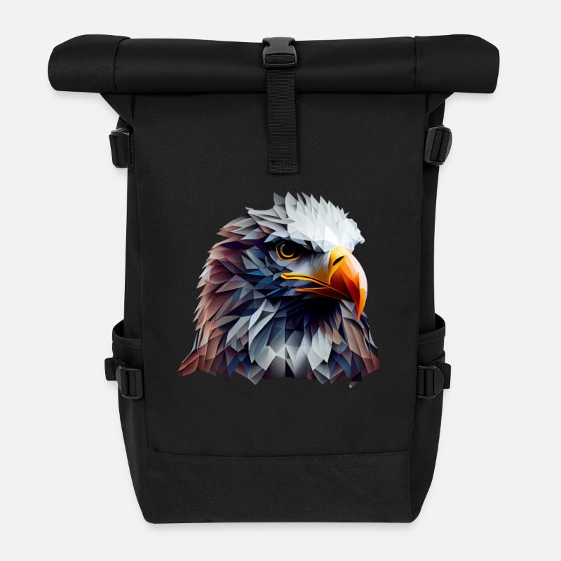 Cooles Polygon Design Mit Einem Weißkopfseeadler - Rolltop Rucksack - Schwarz
