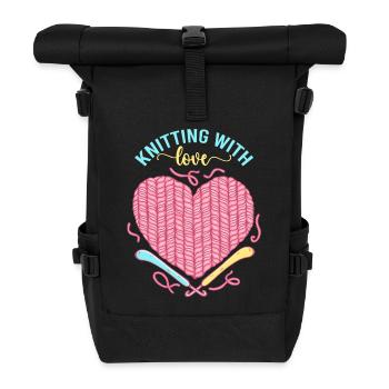 Knitting Love Heart – Stricken mit Liebe - Roll Top Backpack - black - Front