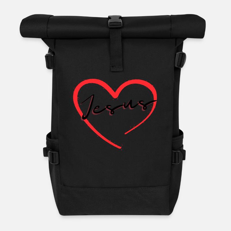 Heart with Jesus lettering - Roll Top Backpack - black