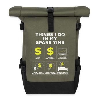 Dinge in meiner Freizeit Investor Aktien Geschenk - Rolltop Rucksack - Olive/Schwarz - Vorne