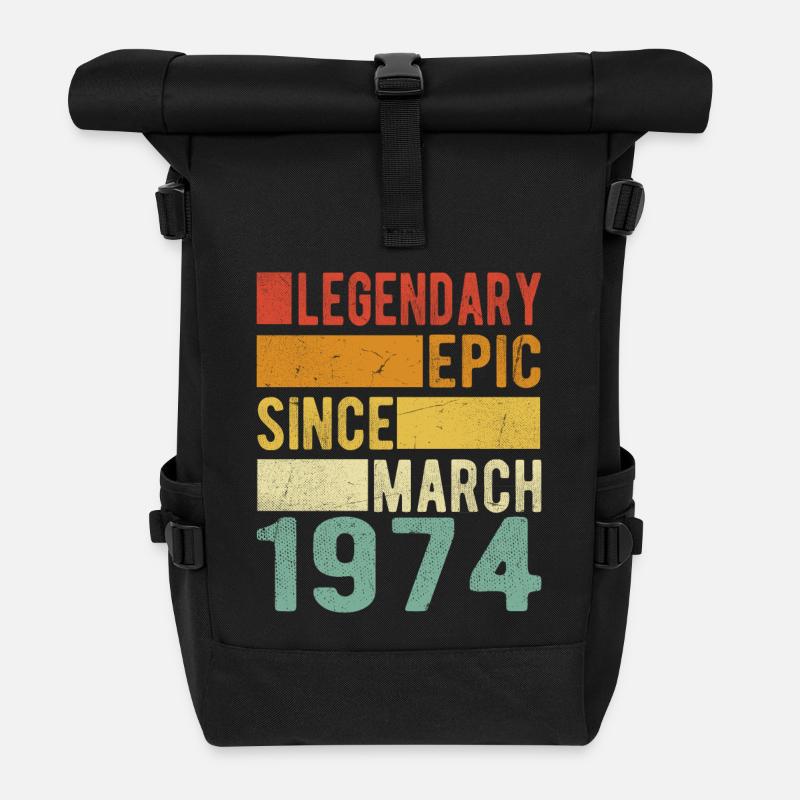 Geburtstag März 1974 Legendär Episch - Rolltop Rucksack - Schwarz