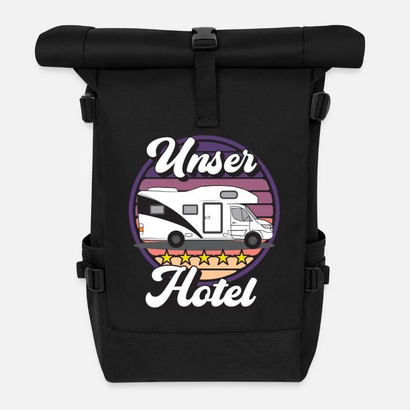 Campingplatzimpressionen: Wohnmobil Design - Rolltop Rucksack - Schwarz