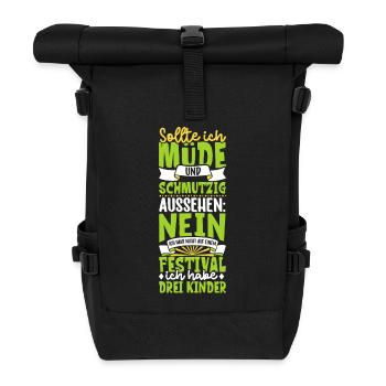 Müde und schmutzig - drei Kinder - Rolltop Rucksack - Schwarz - Vorne