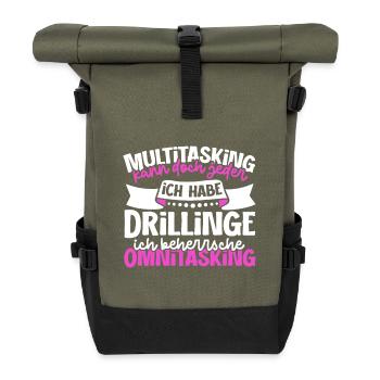 Multitasking kann jeder - Mutter von Drillingen - Rolltop Rucksack - Olive/Schwarz - Vorne