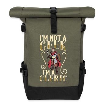 Pas un geek - Personnage de jeu de rôle D20 - clerc - Sac à dos roll top - olive/noir - Devant