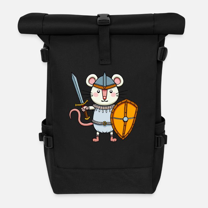 Süße Maus mit Schwert und Schild Ritter - Rolltop Rucksack - Schwarz