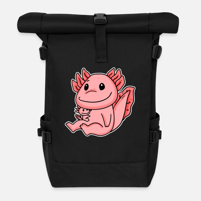Famille Axolotl - Axolotl avec bébé - Axolotl Motif - Sac à dos roll top - noir